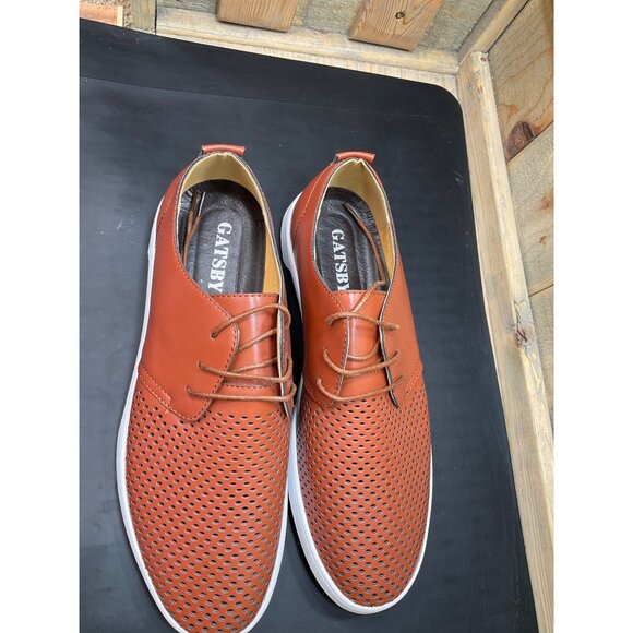 Mens Gatsby Casual Lace-Up Perforated Faux Leather Sneakers Rust Brown Size 11 - Picture 4 of 8